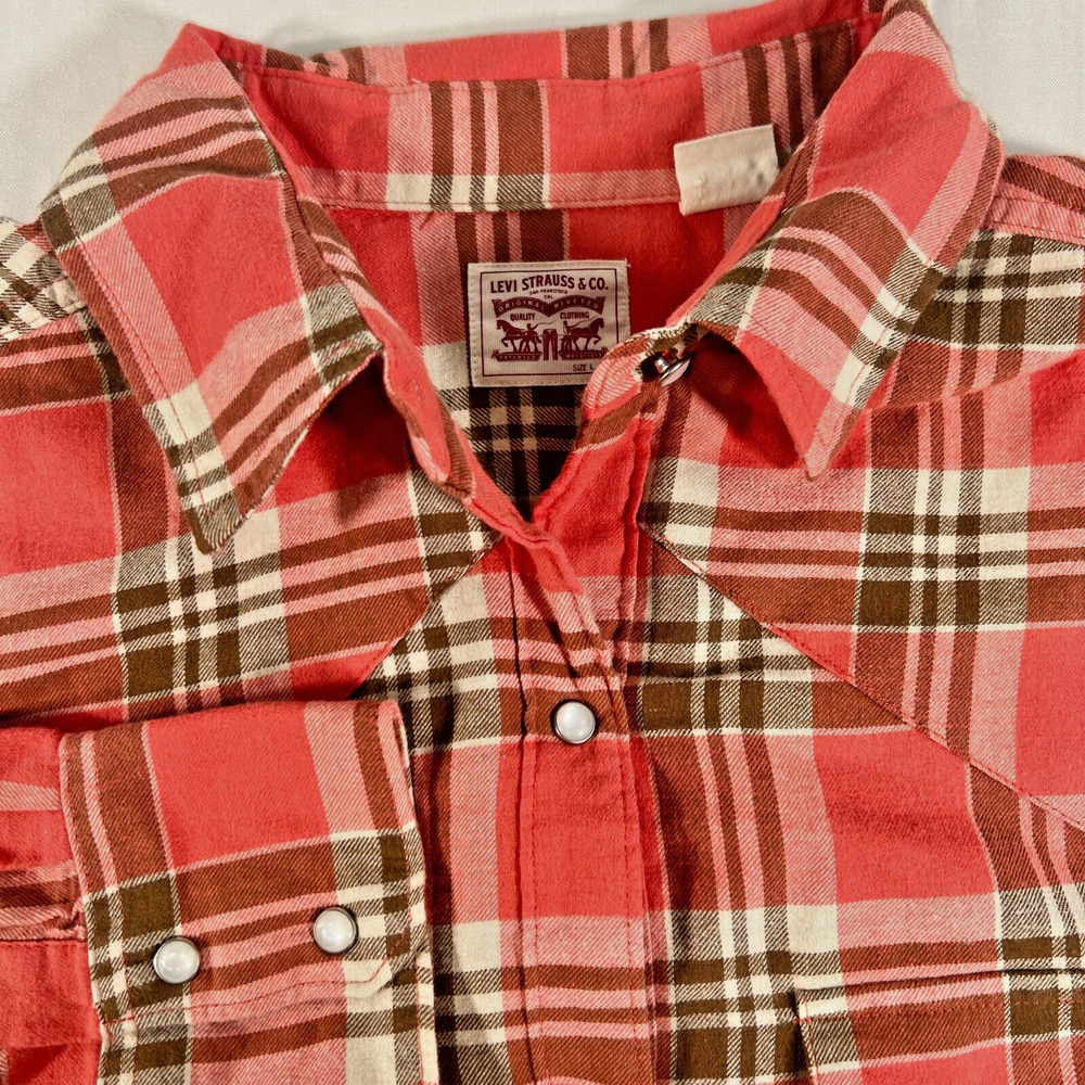 Levi's Western Pearl Snap Rodeo Red Tag Shirt Plaid‎ Red L